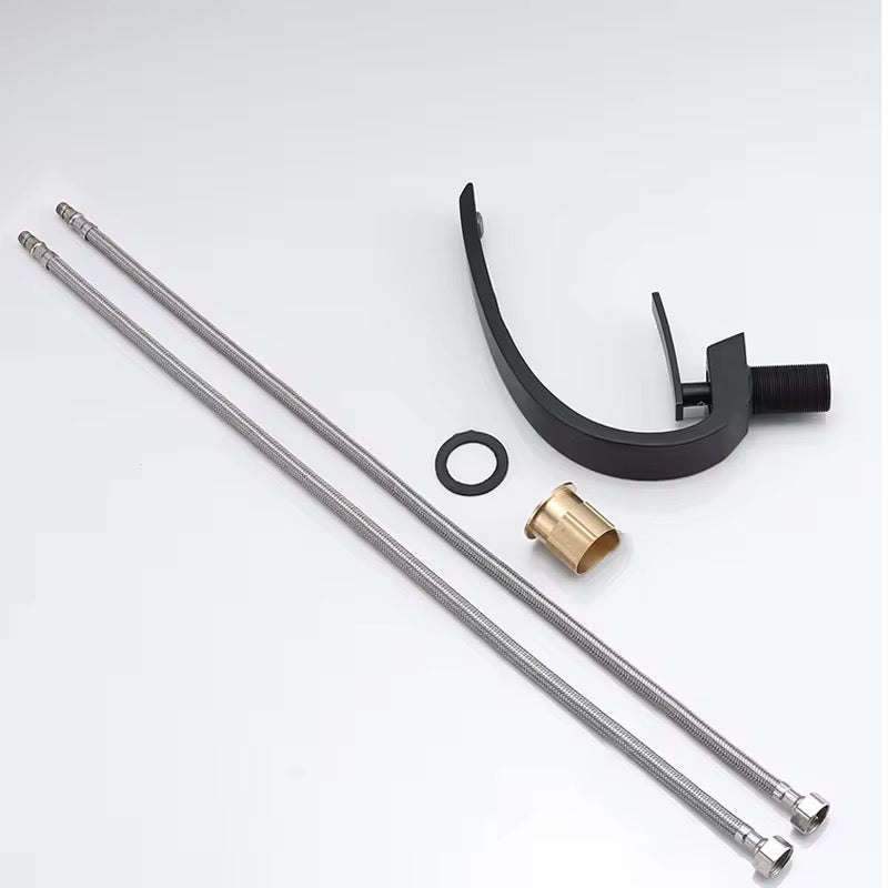 Modern Matte Black Bathroom Faucet – Single Handle, Contemporary Waterfall Spout Design 113-11B