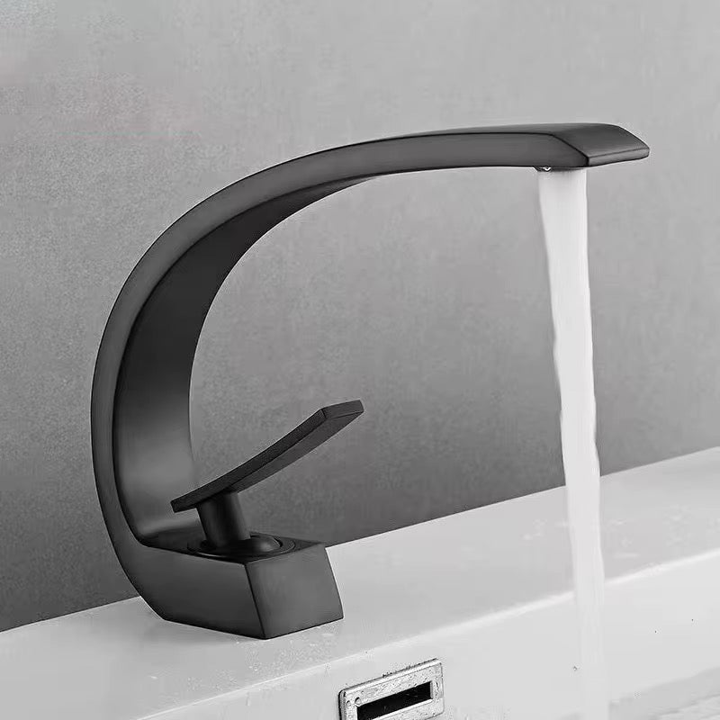 Modern Matte Black Bathroom Faucet – Single Handle, Contemporary Waterfall Spout Design 113-11B