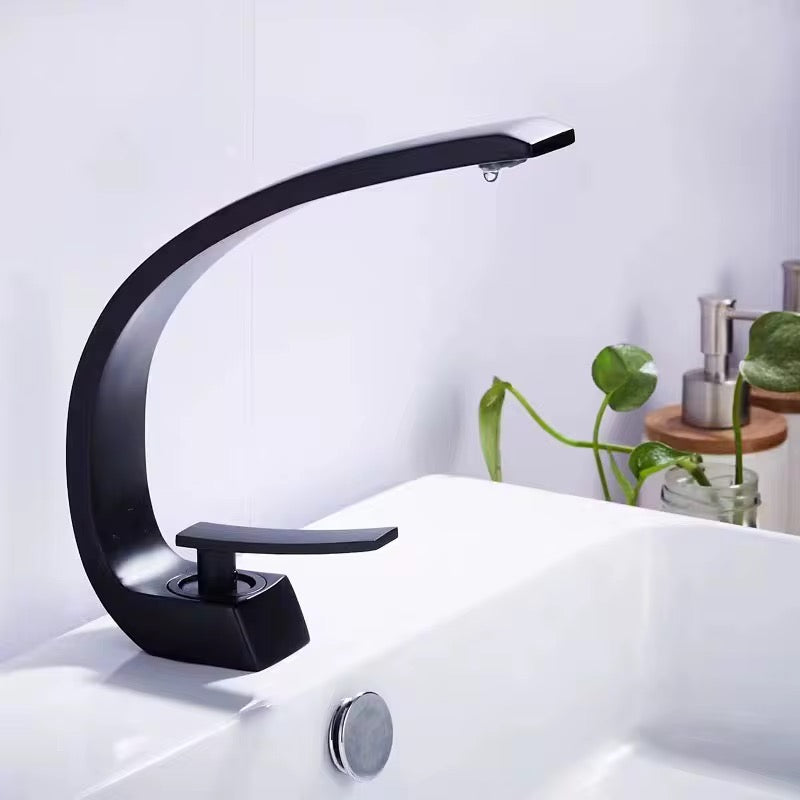 Modern Matte Black Bathroom Faucet – Single Handle, Contemporary Waterfall Spout Design 113-11B