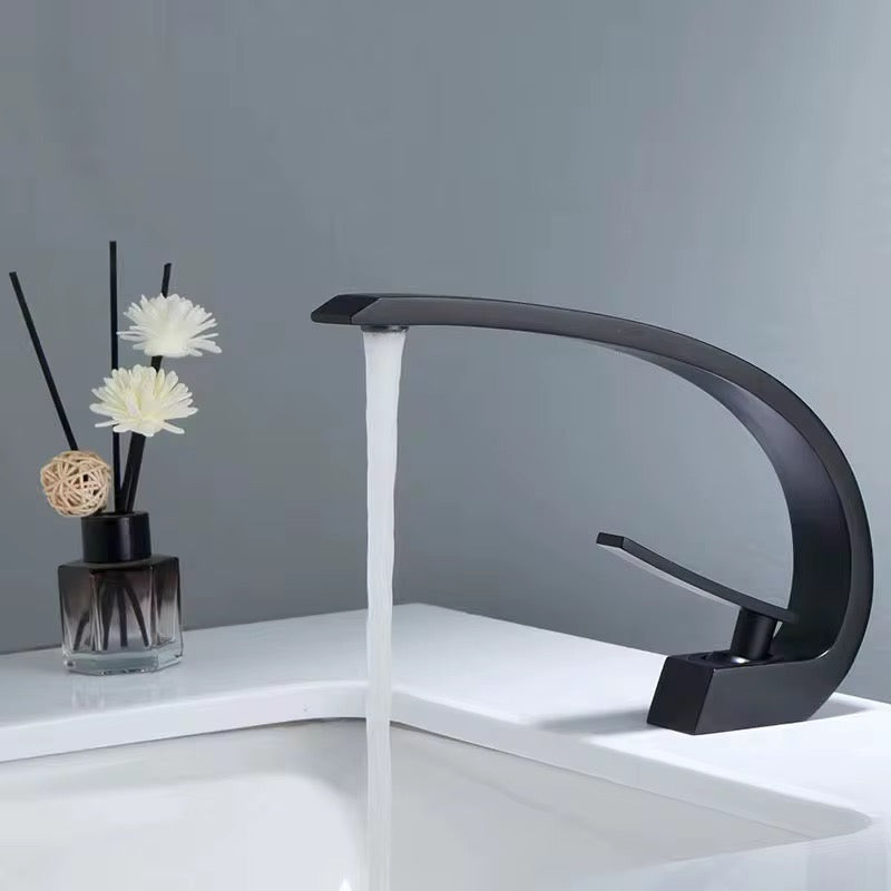 Modern Matte Black Bathroom Faucet – Single Handle, Contemporary Waterfall Spout Design 113-11B