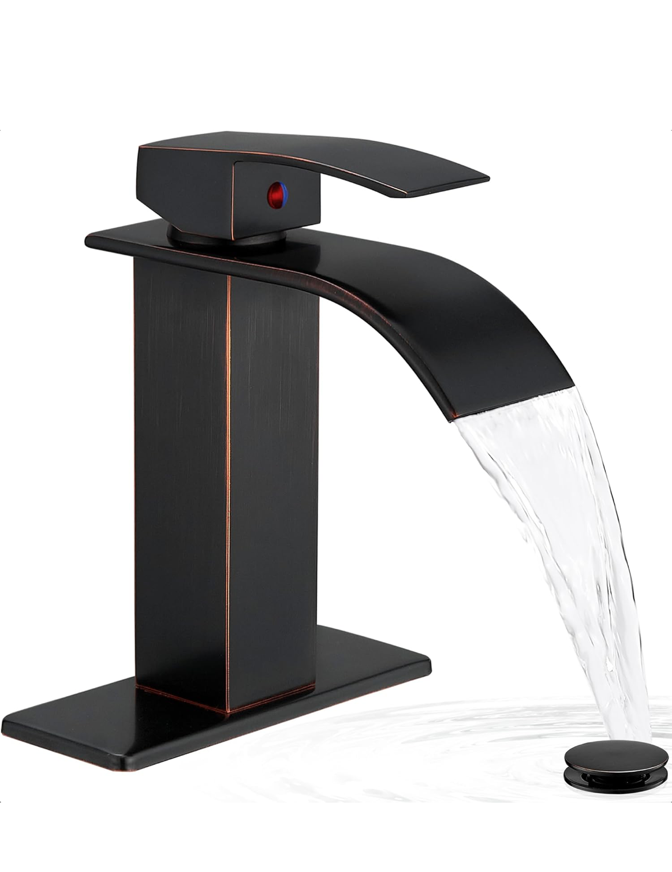 Modern Waterfall Bathroom Faucet – Single Handle Vanity Sink Faucet, Oil-Rubbed Bronze Finish, Deck Mount – Antique | Farmhouse | Retro Style Oil Rubbed Bronze 100-110RV