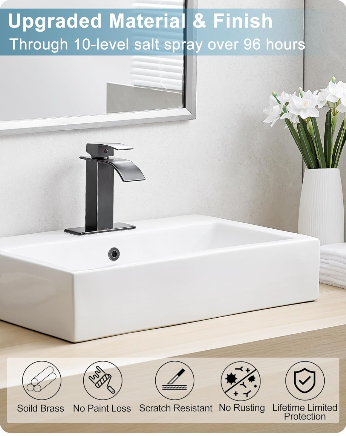 Modern Waterfall Bathroom Faucet – Single Handle Vanity Sink Faucet, Oil-Rubbed Bronze Finish, Deck Mount – Antique | Farmhouse | Retro Style Oil Rubbed Bronze 100-110RV