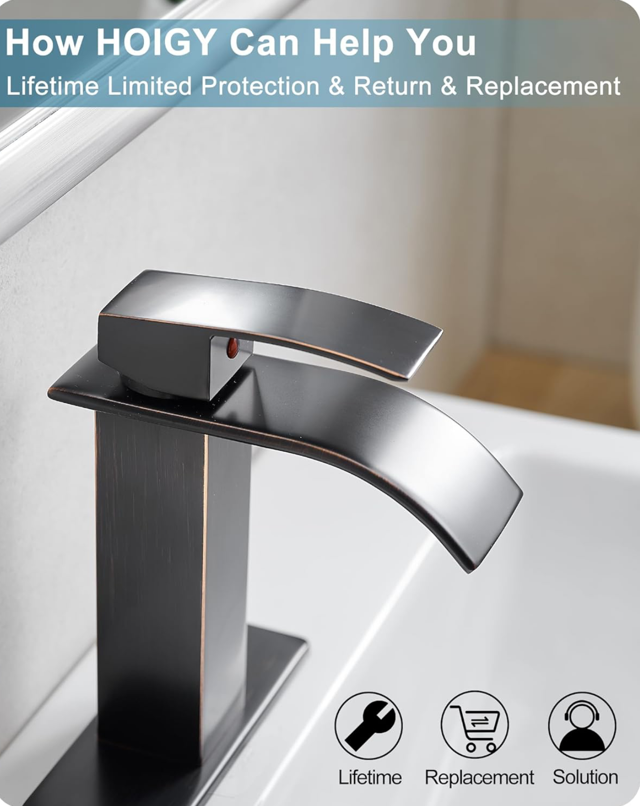 Modern Waterfall Bathroom Faucet – Single Handle Vanity Sink Faucet, Oil-Rubbed Bronze Finish, Deck Mount – Antique | Farmhouse | Retro Style Oil Rubbed Bronze 100-110RV