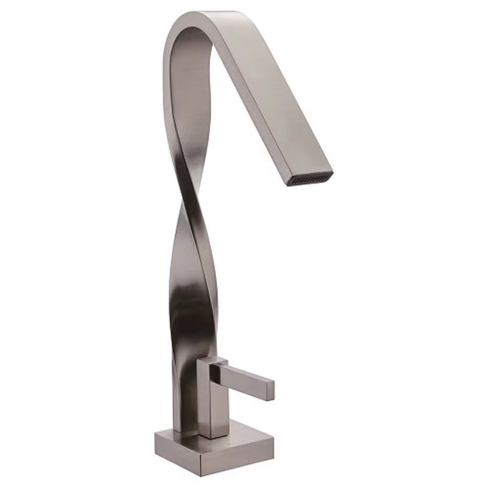 Modern Chrome Single-Handle Bathroom Faucet – Tall Waterfall Spout with Twist Neck Design, Contemporary Deck-Mount Faucet for Vanity Sink