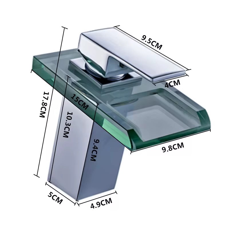 Glass Waterfall Bathroom Faucet – Single Handle Chrome Finish Basin Mixer Tap, Modern Deck Mount with Tempered Glass Spout