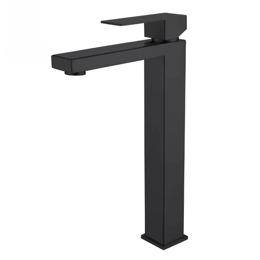 Matte Black Vessel Sink Faucet – Tall Single Handle Bathroom Faucet, Modern Square Design, Solid Brass Construction, Drip-Free Ceramic Cartridge 1181-22 B