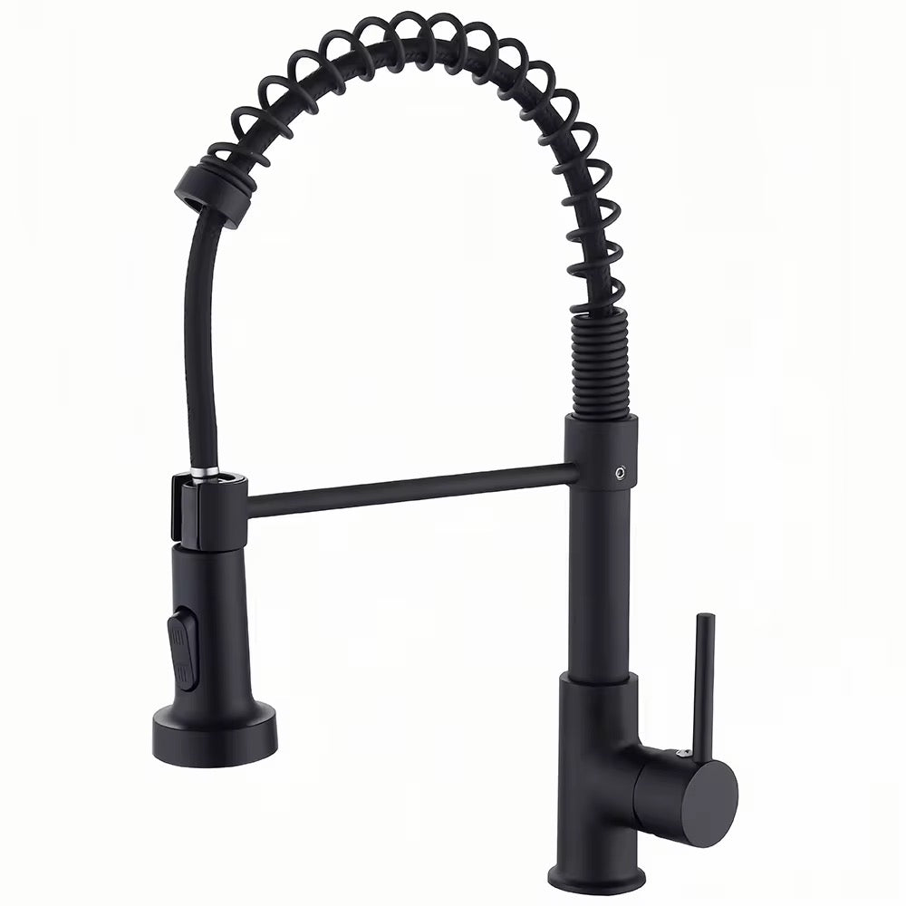 Matte Black Commercial Kitchen Faucet with Pull Down Sprayer – Single Handle, High Arc Spring Design for Farmhouse, RV, and Modern Kitchens 189-33D