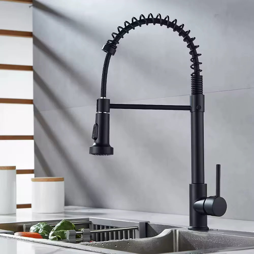 Matte Black Commercial Kitchen Faucet with Pull Down Sprayer – Single Handle, High Arc Spring Design for Farmhouse, RV, and Modern Kitchens 189-33D