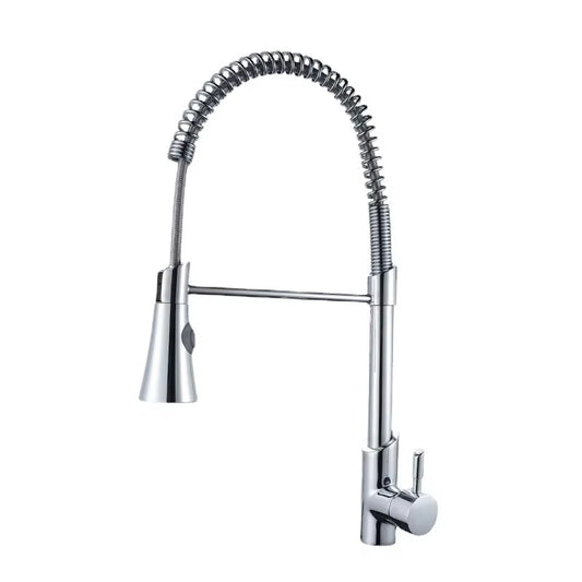 Commercial Kitchen Faucet with Pull Down Sprayer – High Arc Spring Design, Single Handle, Chrome Finish, Deck Mount, 360° Swivel Spout-Brushed Nickel 1008-33N