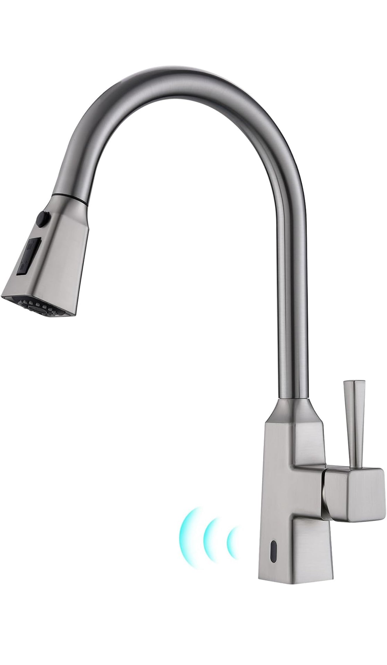 Stainless Steel Kitchen Faucet with Pull-Down Sprayer – 360° Swivel High Arc, Single Handle Modern Sink Faucet with Dual-Function Spray, Brushed Nickel Finish 1254-33N