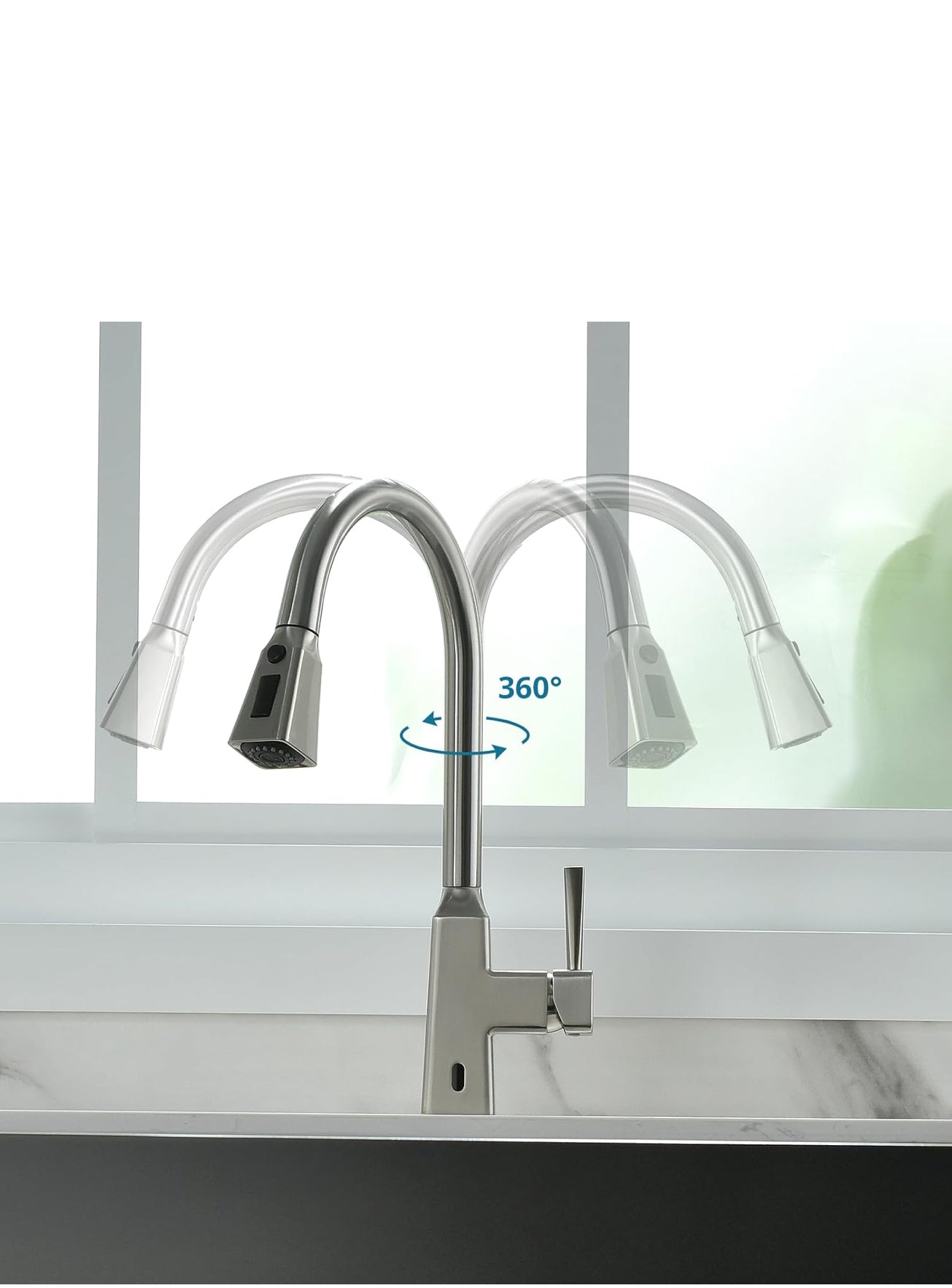 Stainless Steel Kitchen Faucet with Pull-Down Sprayer – 360° Swivel High Arc, Single Handle Modern Sink Faucet with Dual-Function Spray, Brushed Nickel Finish 1254-33N