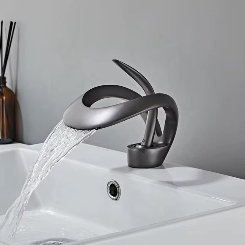 Luxury Waterfall Bathroom Faucet – Single Handle Artistic Basin Mixer Tap, Modern Sculptural Design in Brushed Finish Odz007