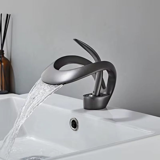 Luxury Waterfall Bathroom Faucet – Single Handle Artistic Basin Mixer Tap, Modern Sculptural Design in Brushed Finish Odz007