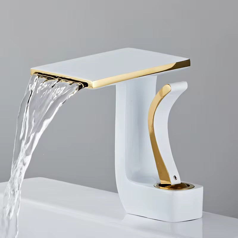 Modern Waterfall Bathroom Faucet – Single Handle, Square Spout, Hot & Cold Mixer