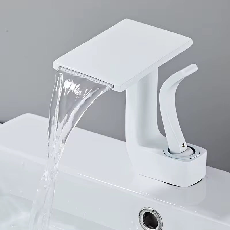 Modern Waterfall Bathroom Faucet – Single Handle, Square Spout, Hot & Cold Mixer