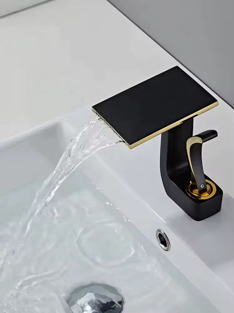 Modern Waterfall Bathroom Faucet – Single Handle, Square Spout, Hot & Cold Mixer