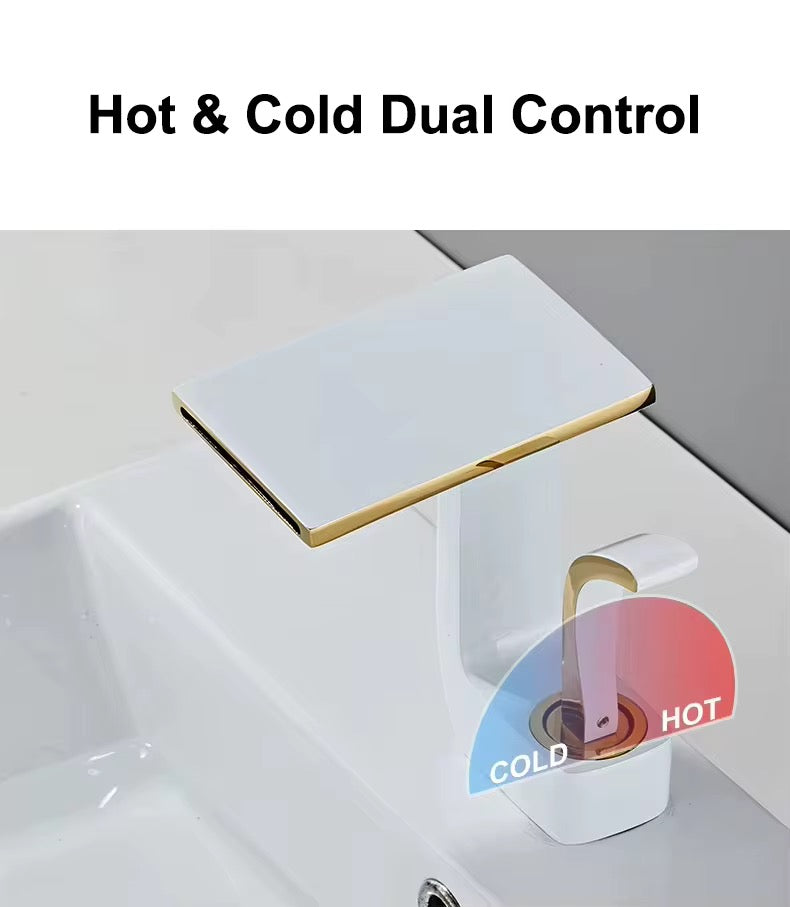Modern Waterfall Bathroom Faucet – Single Handle, Square Spout, Hot & Cold Mixer