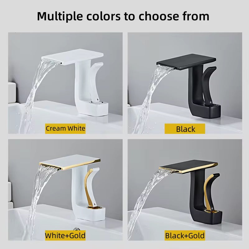 Modern Waterfall Bathroom Faucet – Single Handle, Square Spout, Hot & Cold Mixer