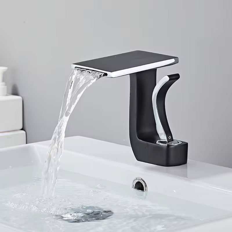 Modern Waterfall Bathroom Faucet – Single Handle, Square Spout, Hot & Cold Mixer