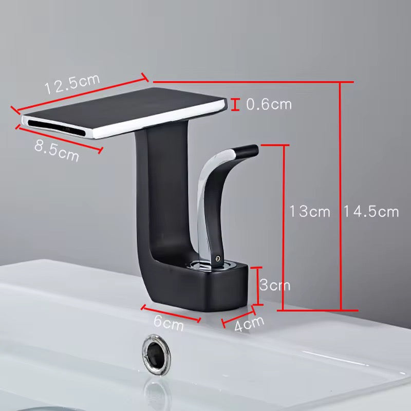 Modern Waterfall Bathroom Faucet – Single Handle, Square Spout, Hot & Cold Mixer