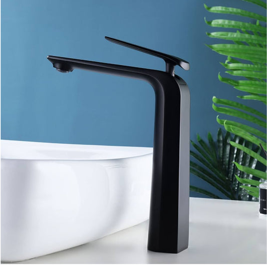 Modern Bathroom Faucet – Tall Single Handle Waterfall Mixer Tap for Vessel Sink – Sleek Contemporary Design, Easy Installation