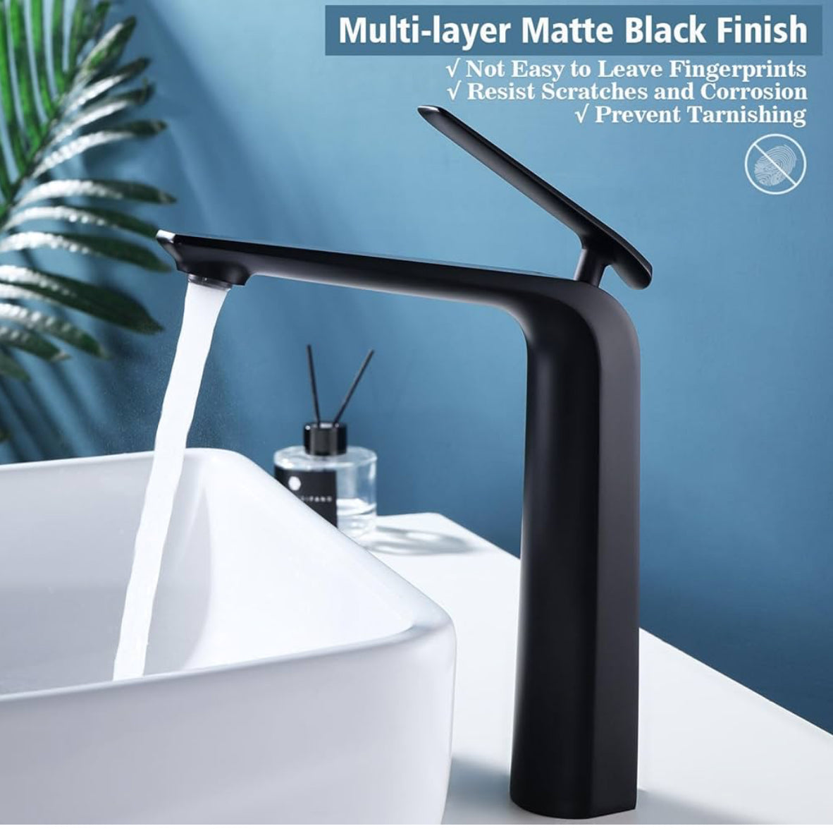 Modern Bathroom Faucet – Tall Single Handle Waterfall Mixer Tap for Vessel Sink – Sleek Contemporary Design, Easy Installation