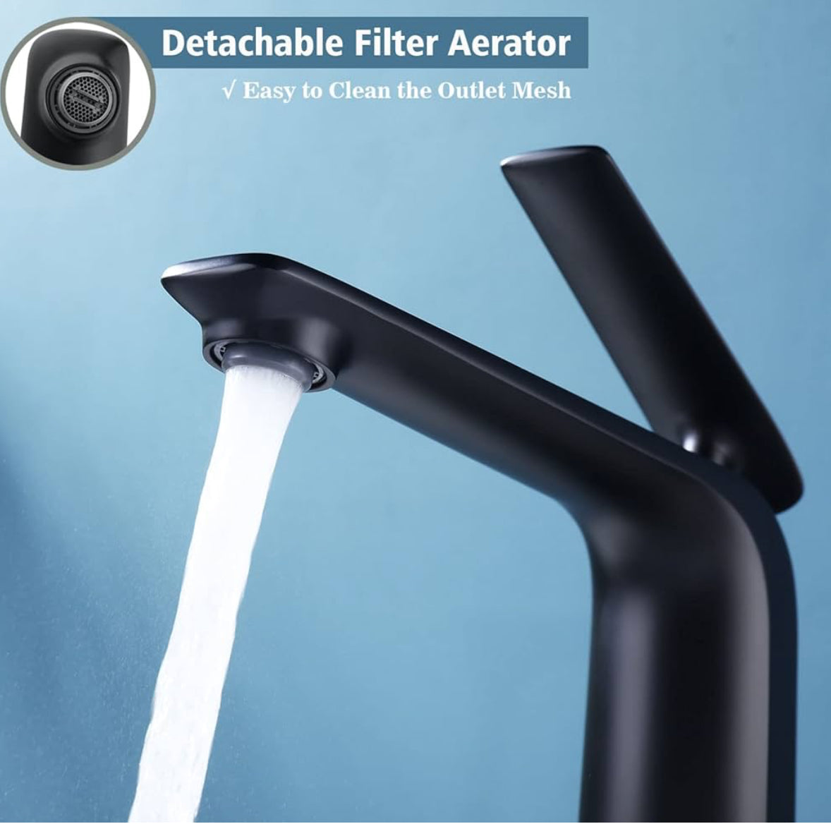 Modern Bathroom Faucet – Tall Single Handle Waterfall Mixer Tap for Vessel Sink – Sleek Contemporary Design, Easy Installation