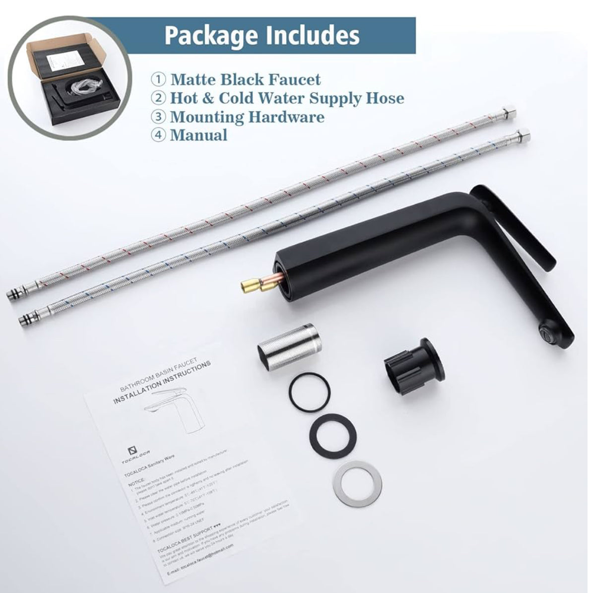 Modern Bathroom Faucet – Tall Single Handle Waterfall Mixer Tap for Vessel Sink – Sleek Contemporary Design, Easy Installation