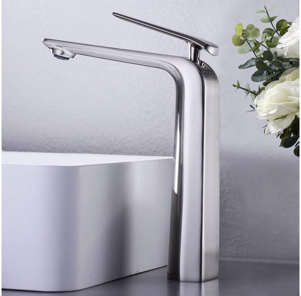 Modern Bathroom Faucet – Tall Single Handle Waterfall Mixer Tap for Vessel Sink – Sleek Contemporary Design, Easy Installation