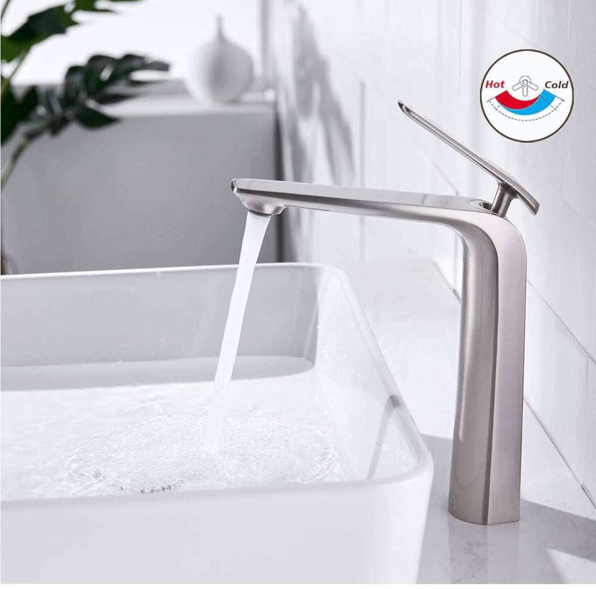 Modern Bathroom Faucet – Tall Single Handle Waterfall Mixer Tap for Vessel Sink – Sleek Contemporary Design, Easy Installation