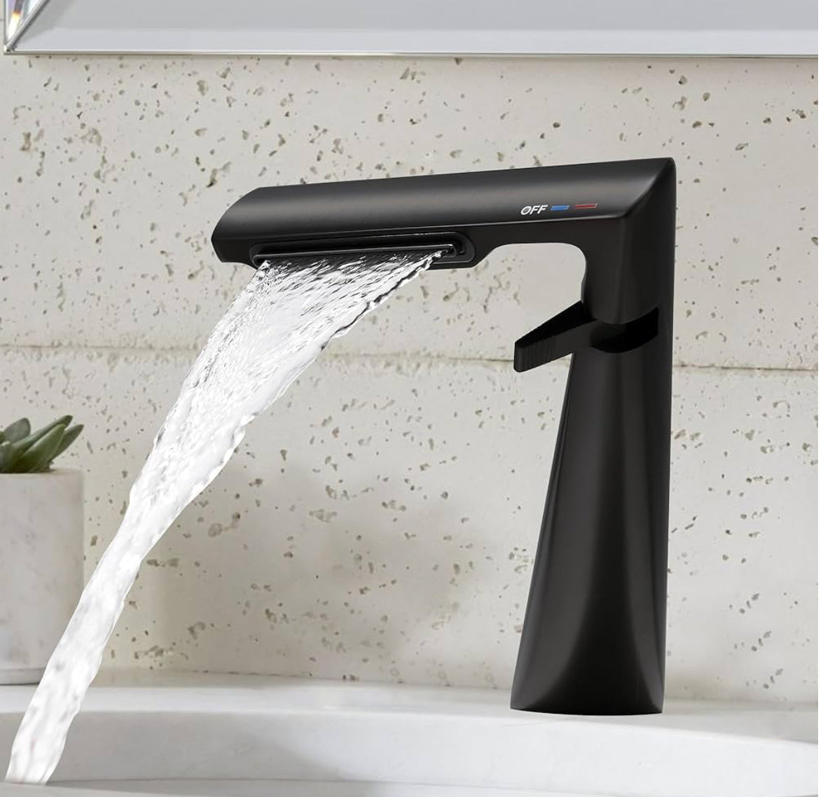 Bathroom Sink Faucet, Waterfall Bathroom Faucet for 1 Hole, Single Handle Faucets, Brass Bathroom Faucet with 2 Supply Hoses for Rv Sink Vanity Restroom