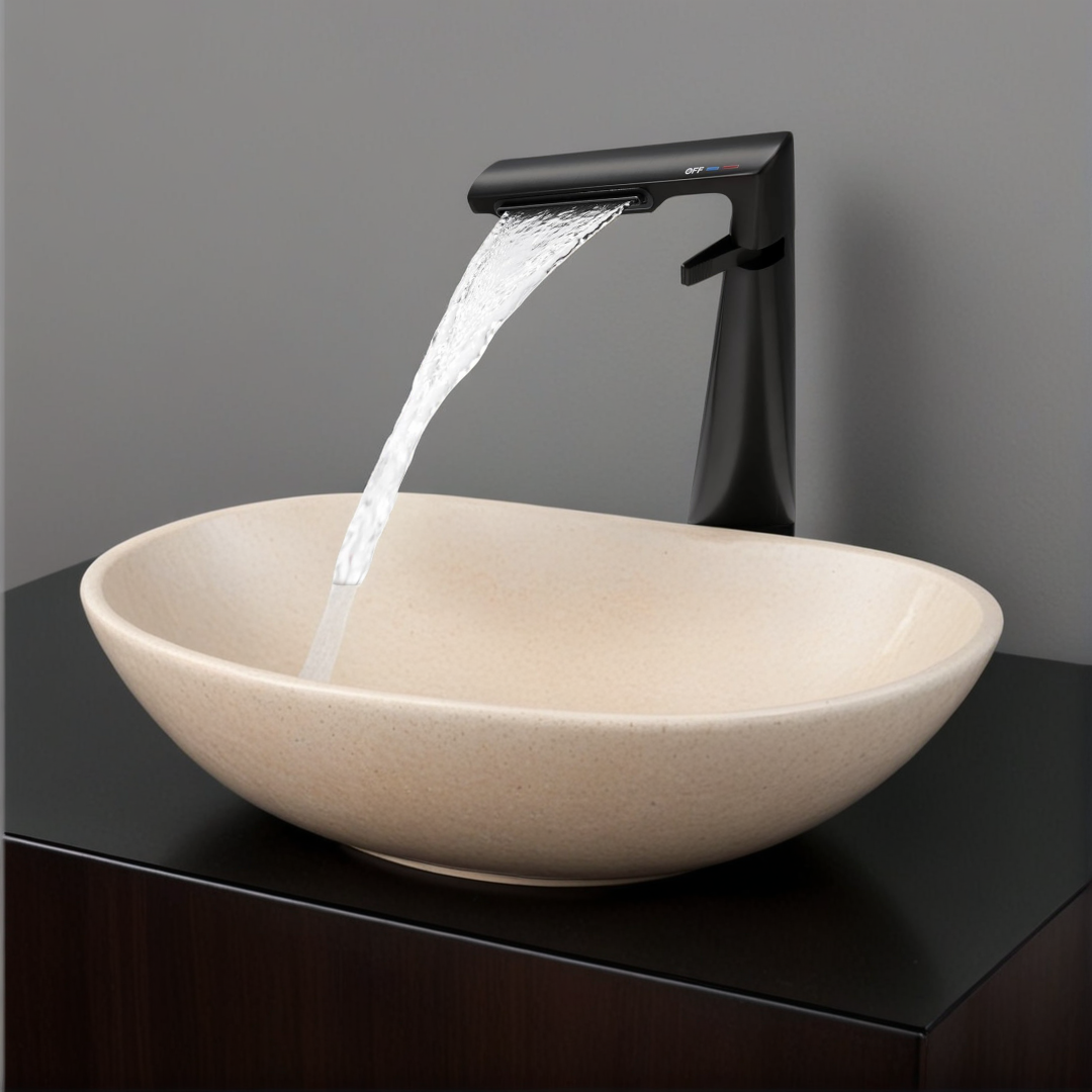 Bathroom Sink Faucet, Waterfall Bathroom Faucet for 1 Hole, Single Handle Faucets, Brass Bathroom Faucet with 2 Supply Hoses for Rv Sink Vanity Restroom