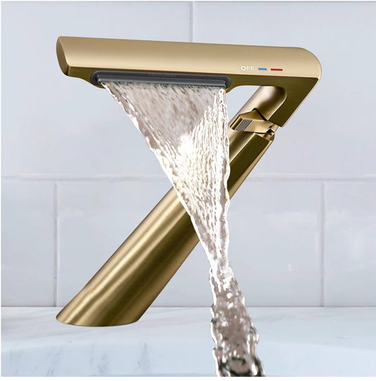 Bathroom Sink Faucet, Waterfall Bathroom Faucet for 1 Hole, Single Handle Faucets, Brass Bathroom Faucet with 2 Supply Hoses for Rv Sink Vanity Restroom