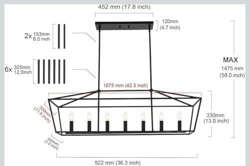 Light Dining Room Light Fixtures Over Table, Farmhouse Chandelier Light Fixture Black Industrial Linear Pendant Lights Kitchen Island Candle Lantern Chandelier