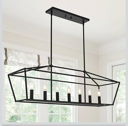 Light Dining Room Light Fixtures Over Table, Farmhouse Chandelier Light Fixture Black Industrial Linear Pendant Lights Kitchen Island Candle Lantern Chandelier