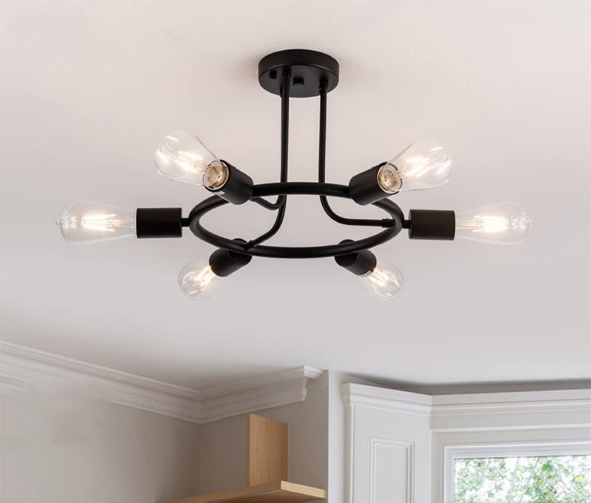 Modern LED Ceiling Light Ceiling Light Retro Pendant Light Metal Vintage Ceiling Lamp Restaurant Loft Kitchen Chandelier E27 (Black 6 Lights)