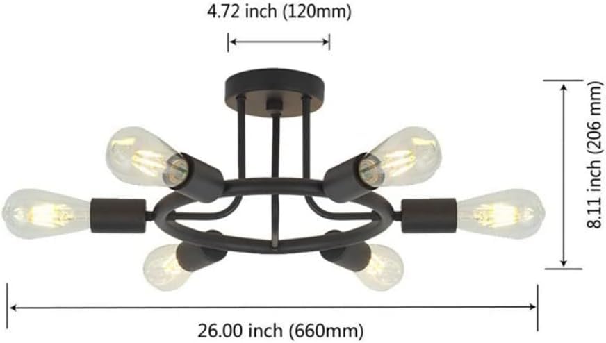 Modern LED Ceiling Light Ceiling Light Retro Pendant Light Metal Vintage Ceiling Lamp Restaurant Loft Kitchen Chandelier E27 (Black 6 Lights)