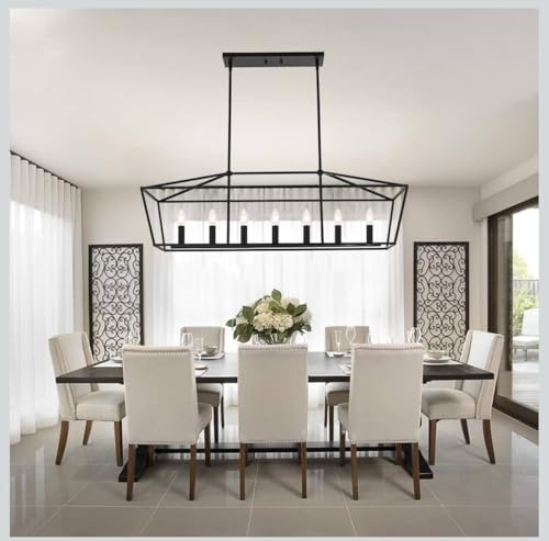Light Dining Room Light Fixtures Over Table, Farmhouse Chandelier Light Fixture Black Industrial Linear Pendant Lights Kitchen Island Candle Lantern Chandelier