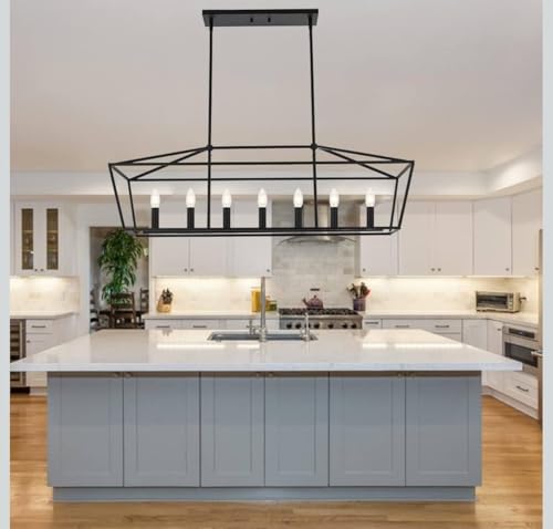 Light Dining Room Light Fixtures Over Table, Farmhouse Chandelier Light Fixture Black Industrial Linear Pendant Lights Kitchen Island Candle Lantern Chandelier