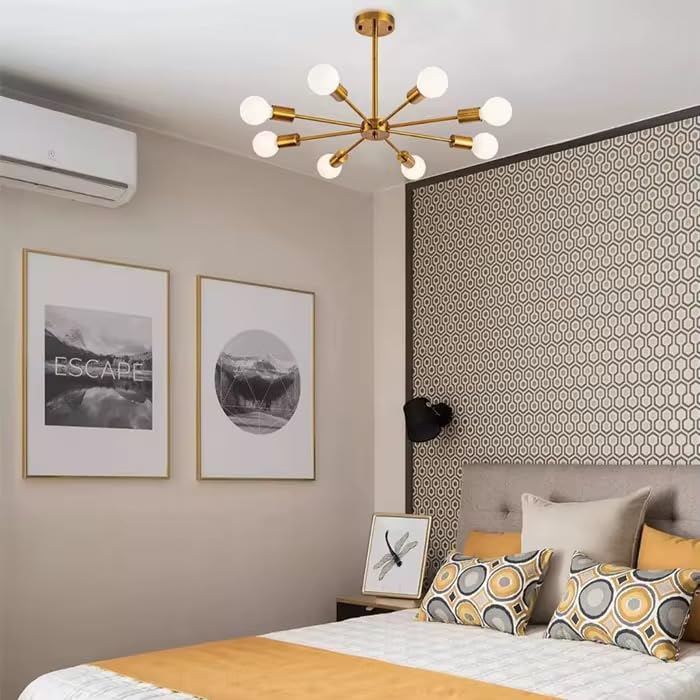 8-Light Sputnik Ceiling Light Fixture, Modern Flush Mount Light with Black Metal Finish | Semi-Flush Mount Chandelier for Bedroom, Living Room, Kitchen, Hallway, Dining Room