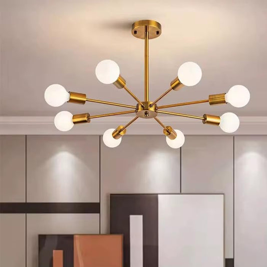 8-Light Sputnik Ceiling Light Fixture, Modern Flush Mount Light with Black Metal Finish | Semi-Flush Mount Chandelier for Bedroom, Living Room, Kitchen, Hallway, Dining Room